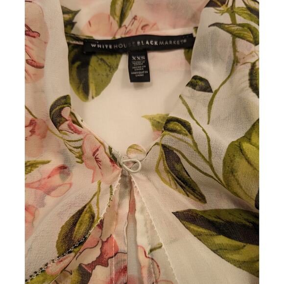 White House Black Market Top Women's XXS Floral White Blouse Scarf luxury Classy - Picture 5 of 16